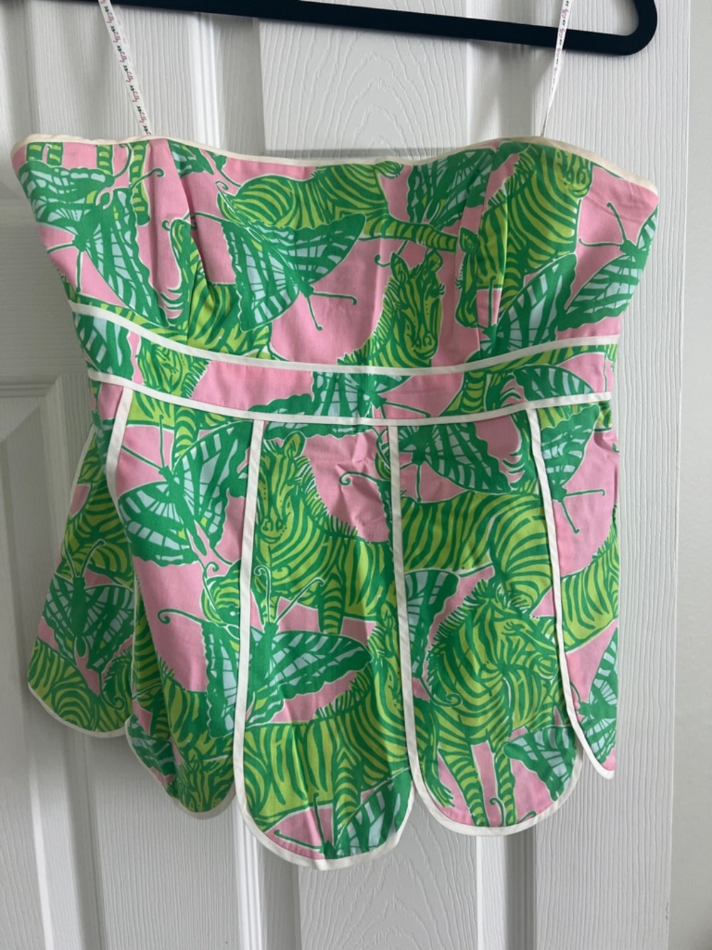 Lilly Pulitzer Pink and Green Tropical Zebra Print Strapless Top